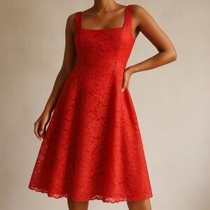City Chic Vibrant Red Lace Midi Dress Jackie O Size 16